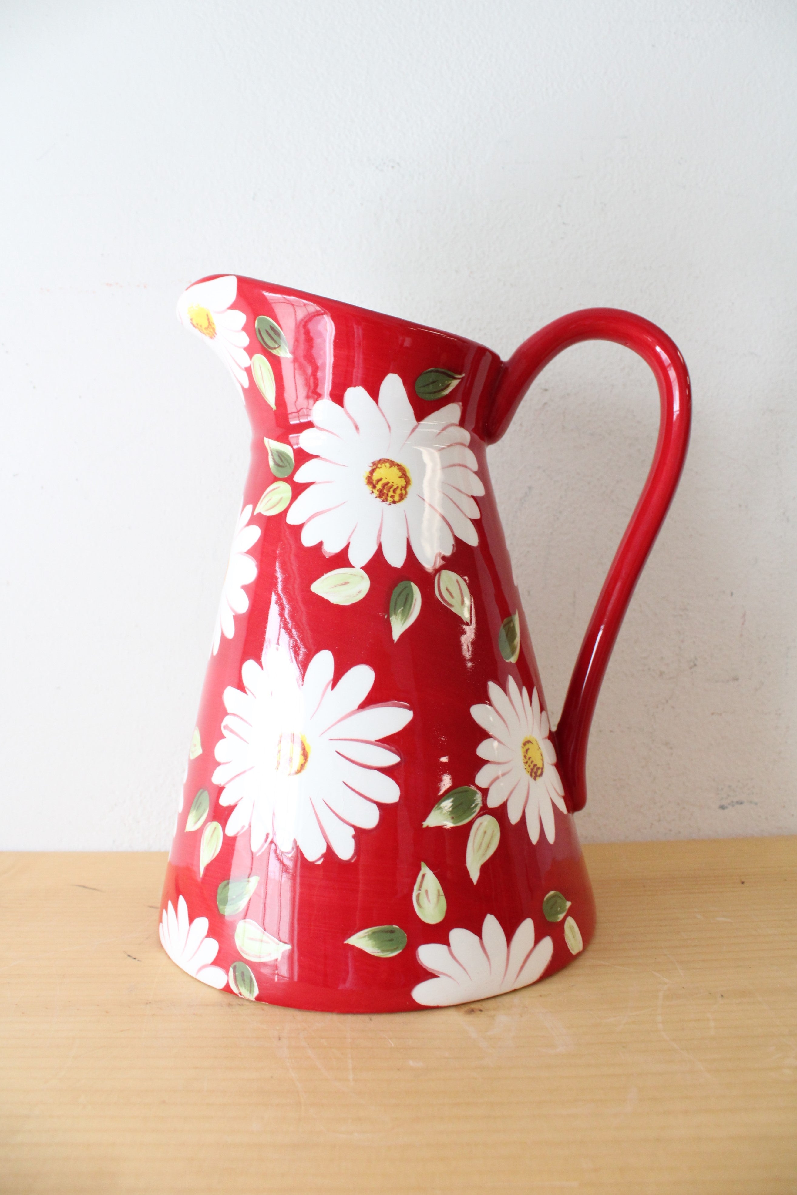 Red & White Floral Large Ceramic Pitcher