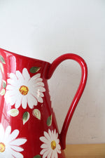 Red & White Floral Large Ceramic Pitcher