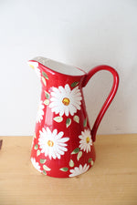 Red & White Floral Large Ceramic Pitcher