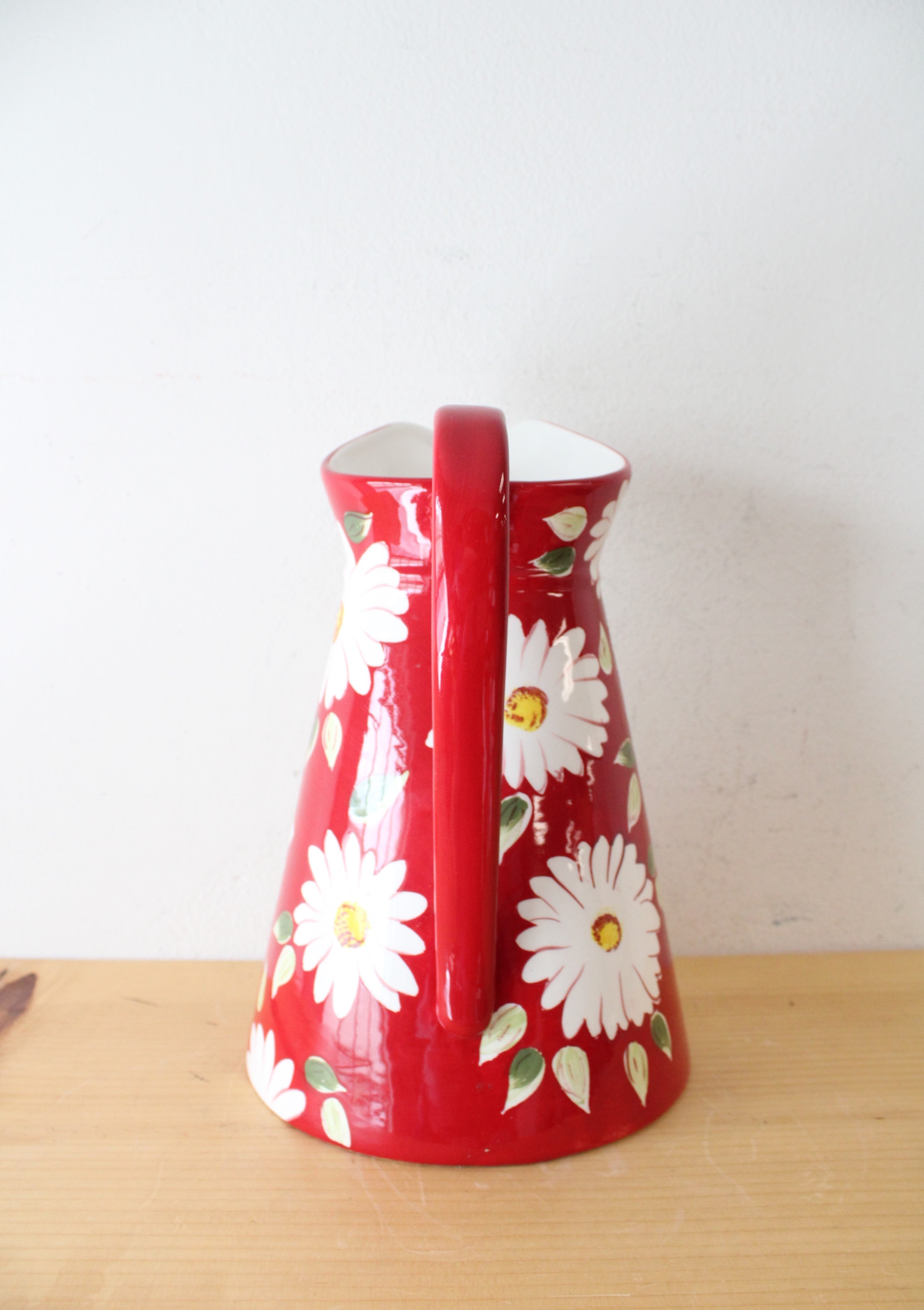 Red & White Floral Large Ceramic Pitcher