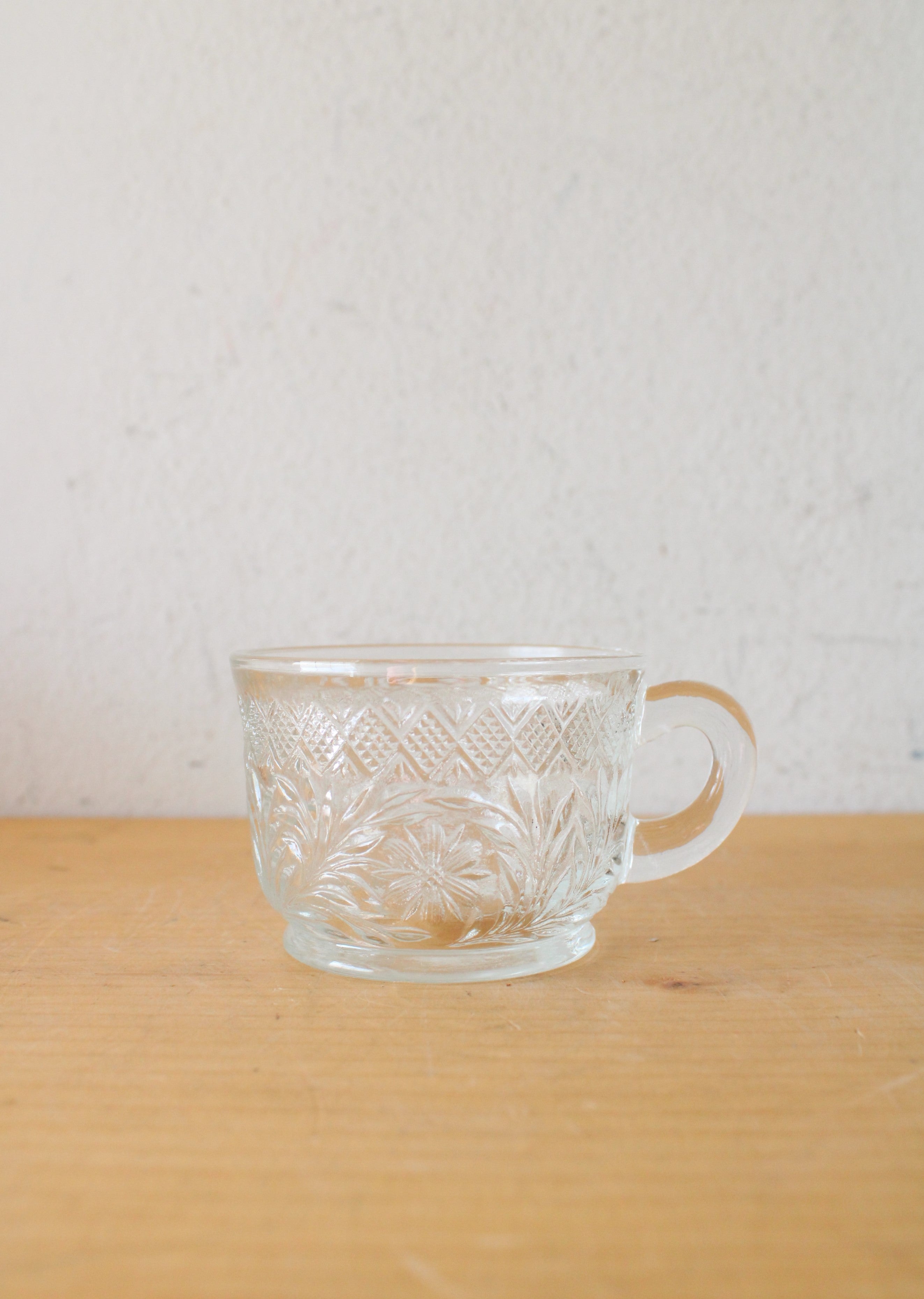 Smith Glass Floral & Diamond Patterned Clear Glass Punch Bowl & Mug Set Of 14