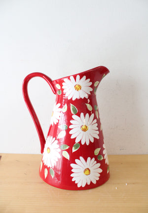 Red & White Floral Large Ceramic Pitcher