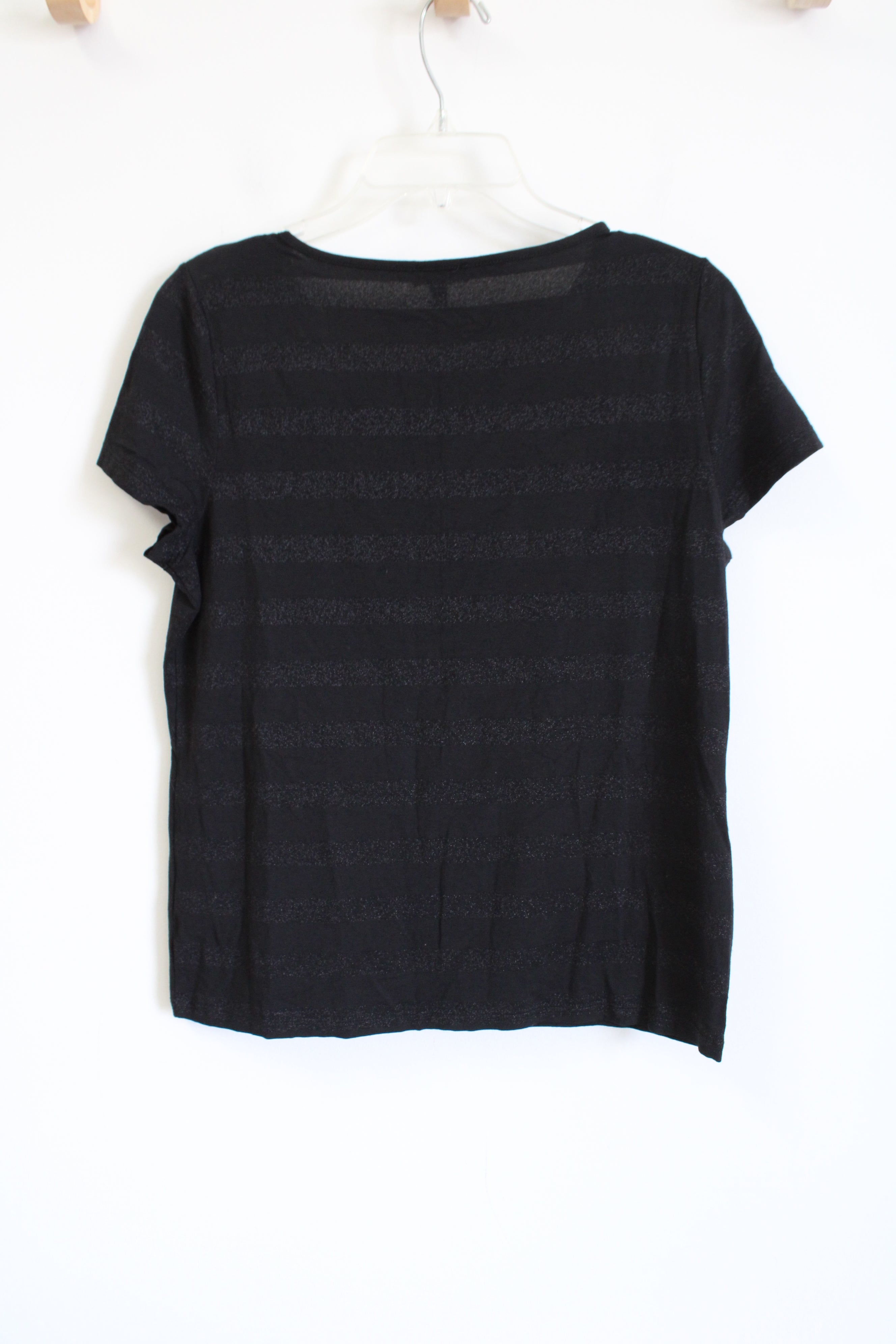 Talbots Black Striped Shimmer Top | M Petite