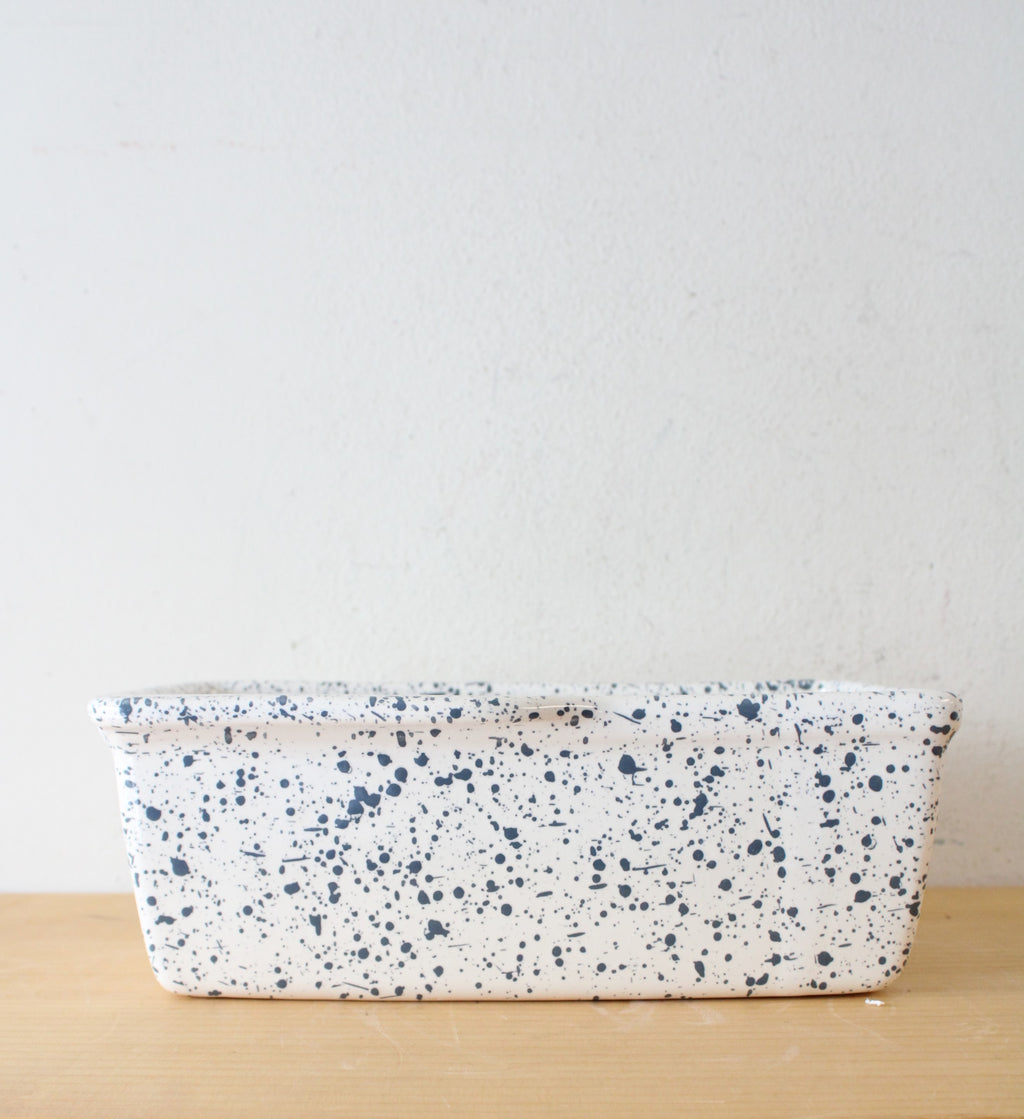 Dr. Douglas Little Loafer Blue & White Speckled Ceramic Bread Pan