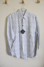 NEW Brooks Brothers Regent Blue White Striped Linen Button Down Shirt | L