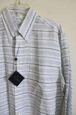 NEW Brooks Brothers Regent Blue White Striped Linen Button Down Shirt | L