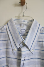 NEW Brooks Brothers Regent Blue White Striped Linen Button Down Shirt | L