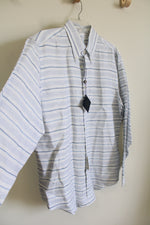 NEW Brooks Brothers Regent Blue White Striped Linen Button Down Shirt | L