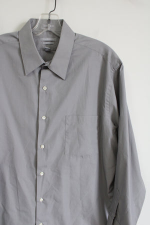 Van Heusen Poplin Gray Fitted Button Down Shirt | 16 1/2 32-33