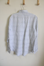 NEW Brooks Brothers Regent Blue White Striped Linen Button Down Shirt | L