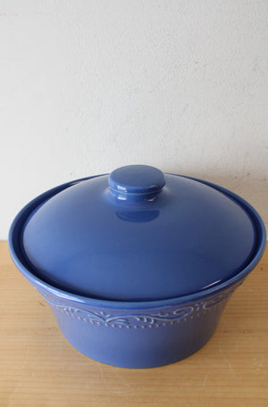 Sur La Table Etched Blue Round Stoneware Covered Dish