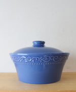 Sur La Table Etched Blue Round Stoneware Covered Dish