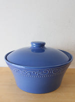 Sur La Table Etched Blue Round Stoneware Covered Dish