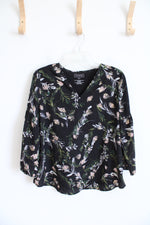 Van Heusen Black Floral V-Neck Top | S Petite