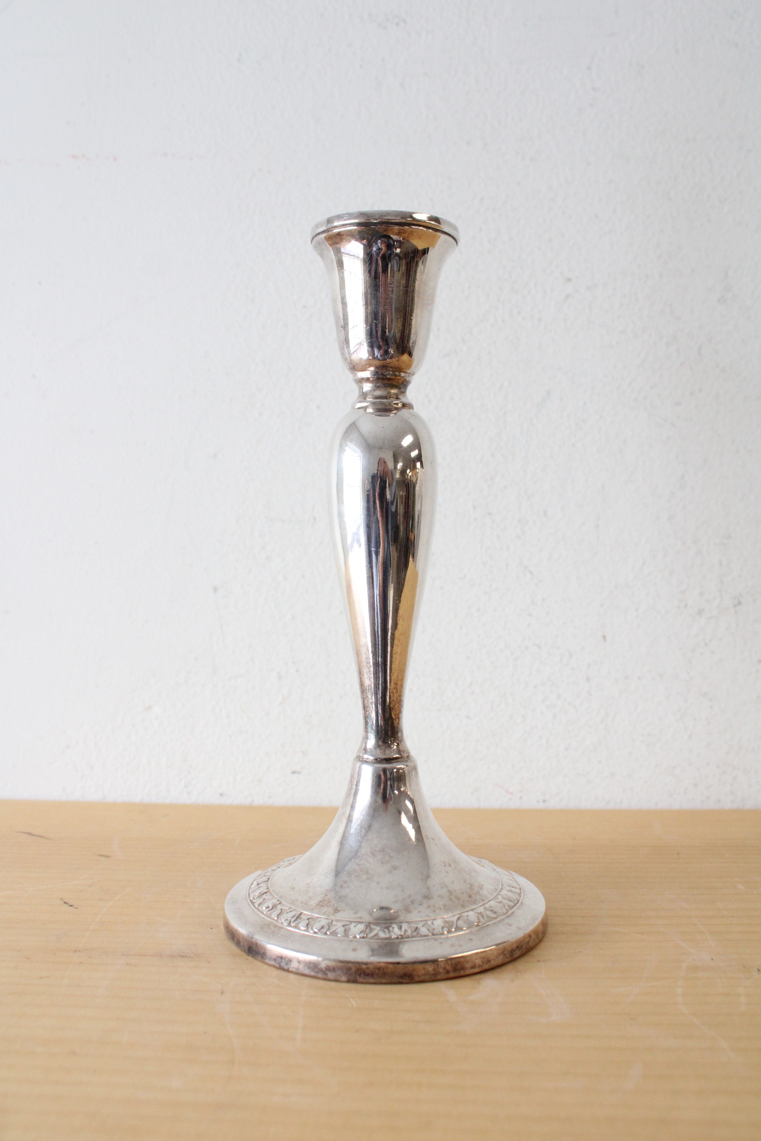 Etched 9" Silver Candlestick