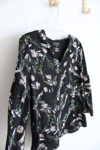 Van Heusen Black Floral V-Neck Top | S Petite