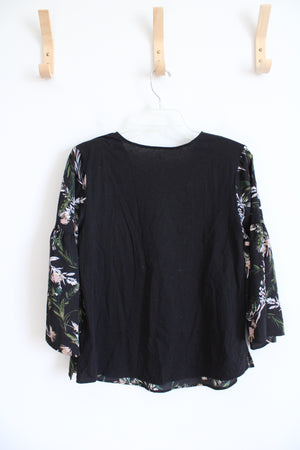 Van Heusen Black Floral V-Neck Top | S Petite