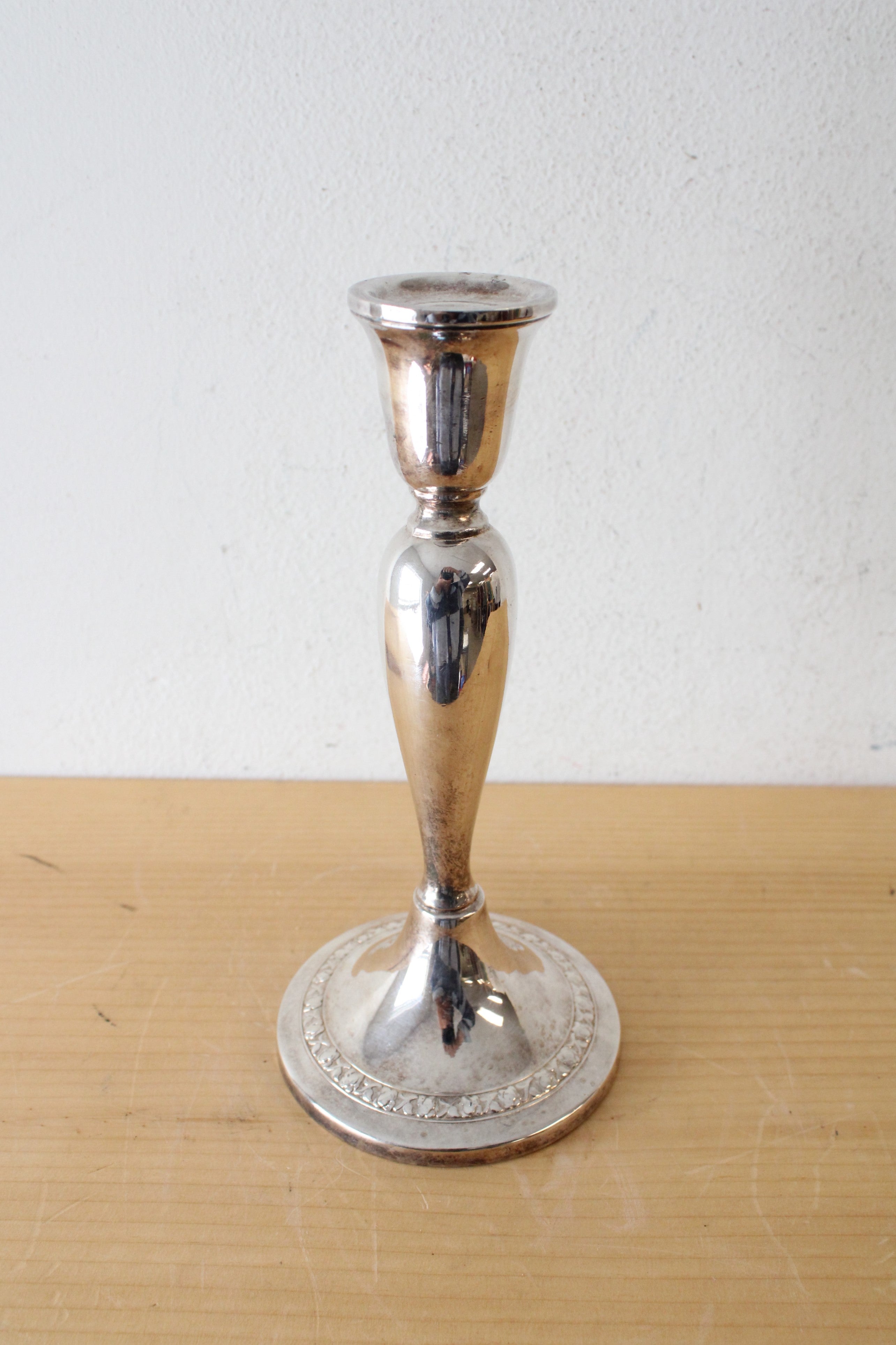 Etched 9" Silver Candlestick