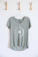 Modern Lux Sage Green Moon & Stars V-Neck Top | L