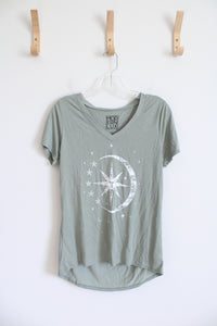 Modern Lux Sage Green Moon & Stars V-Neck Top | L