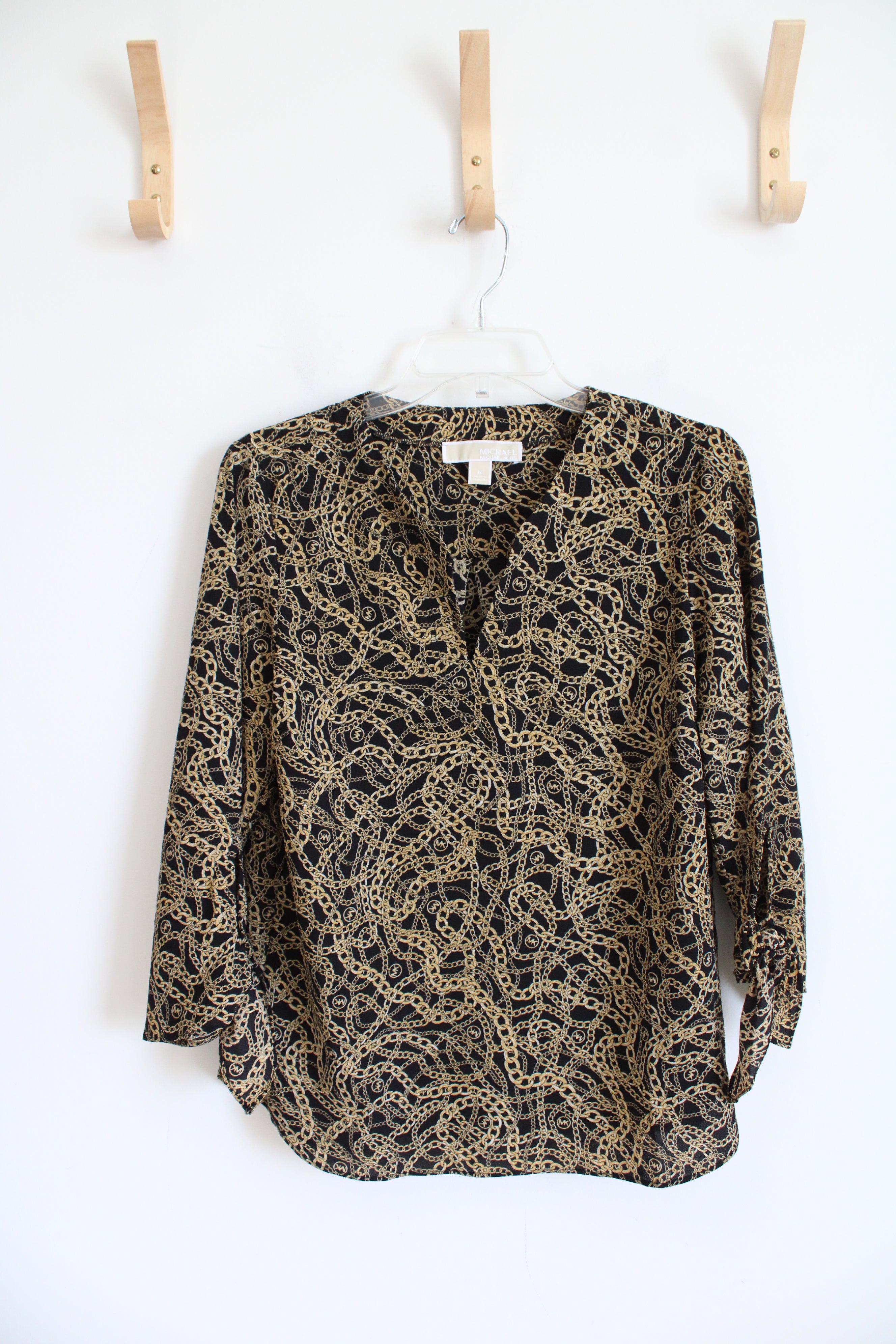 Michael Kors Black & Gold Chain Patterned Top | M