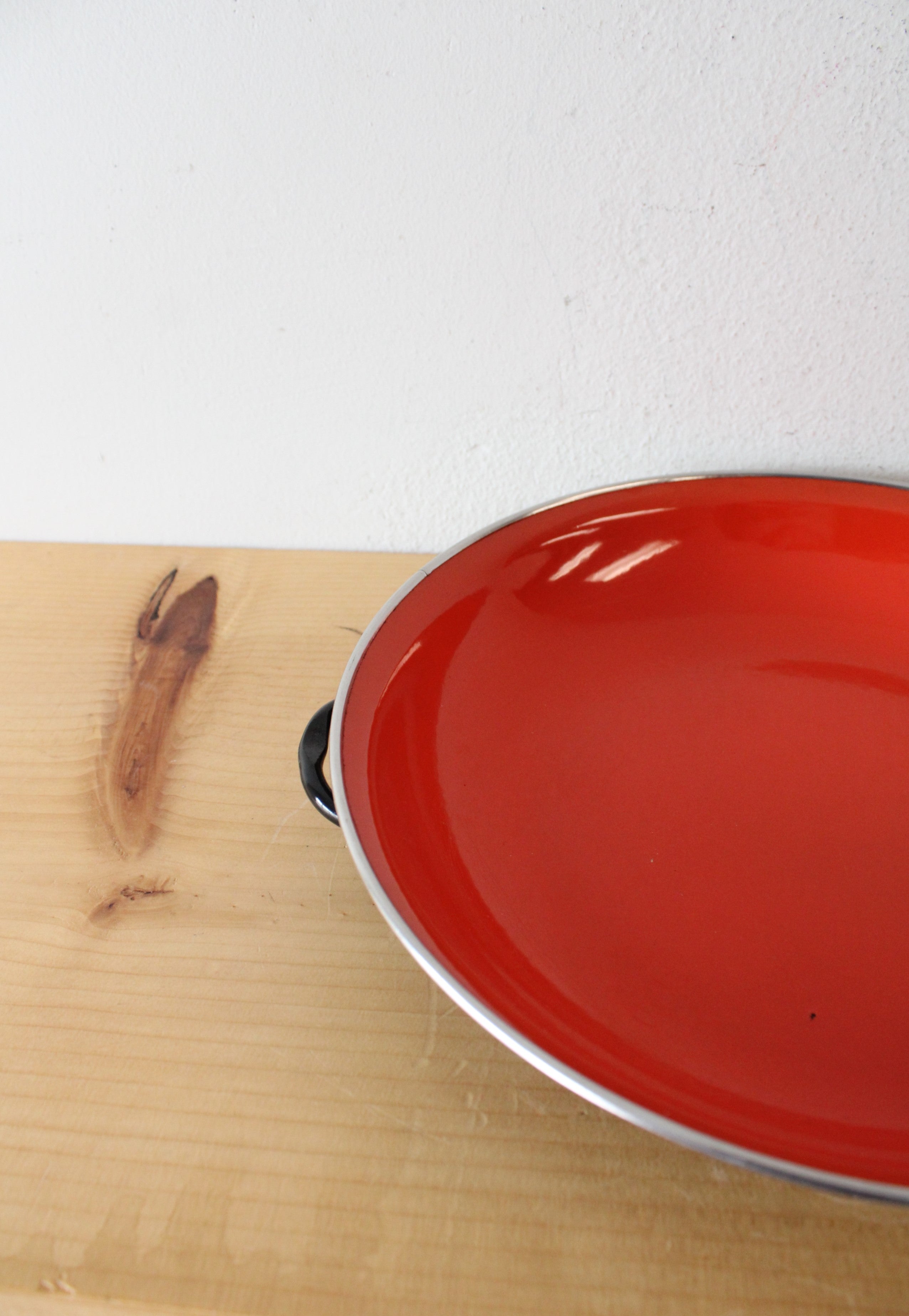 Vintage Yugoslavia 25 Red Enamelware Handled Dish