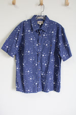 Campia Moda Blue Seagull Print Button Down Shirt | L