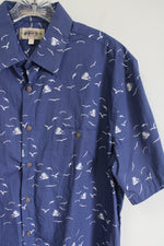 Campia Moda Blue Seagull Print Button Down Shirt | L