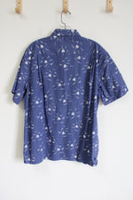 Campia Moda Blue Seagull Print Button Down Shirt | L