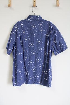 Campia Moda Blue Seagull Print Button Down Shirt | L