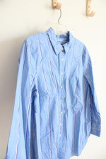 Talbots Blue Striped Button Down Top | L