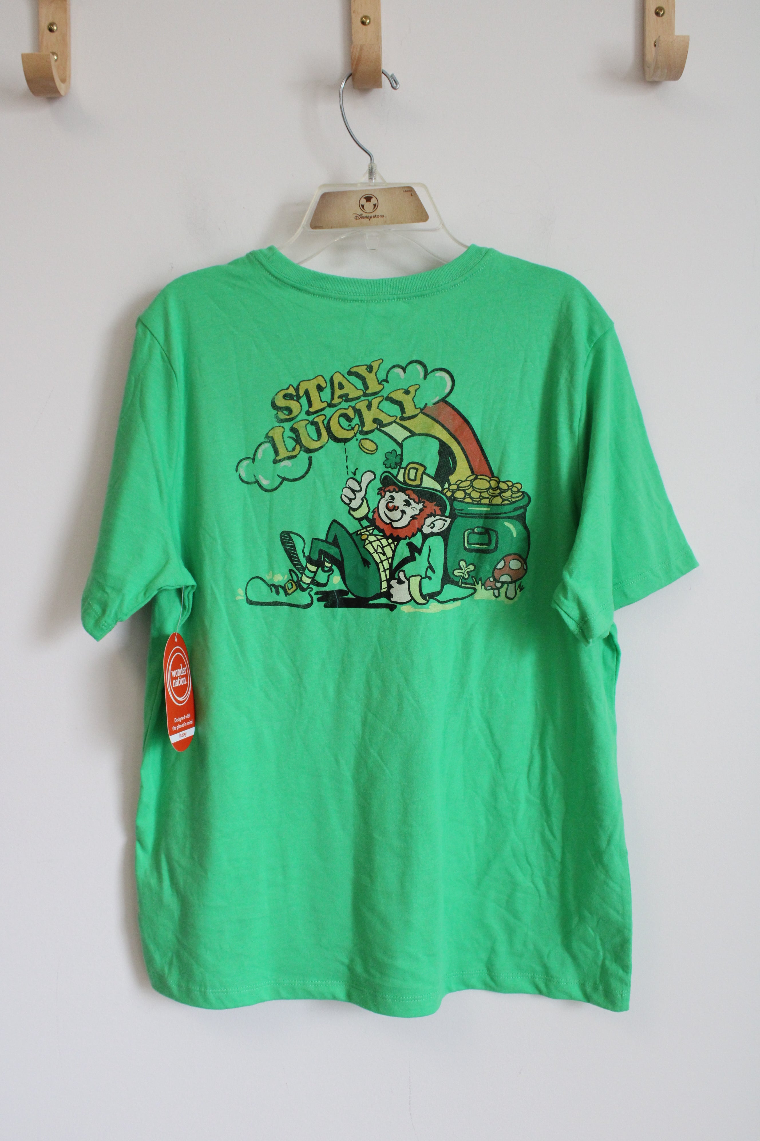 NEW Wonder Nation Husky Stay Lucky Green Shirt | Youth XL (14/16)