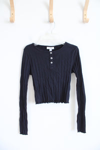 NEW Top Shop Black Ribbed Cropped Long Sleeved Top | 6