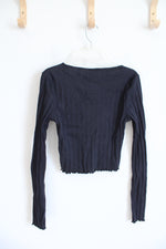 NEW Top Shop Black Ribbed Cropped Long Sleeved Top | 6