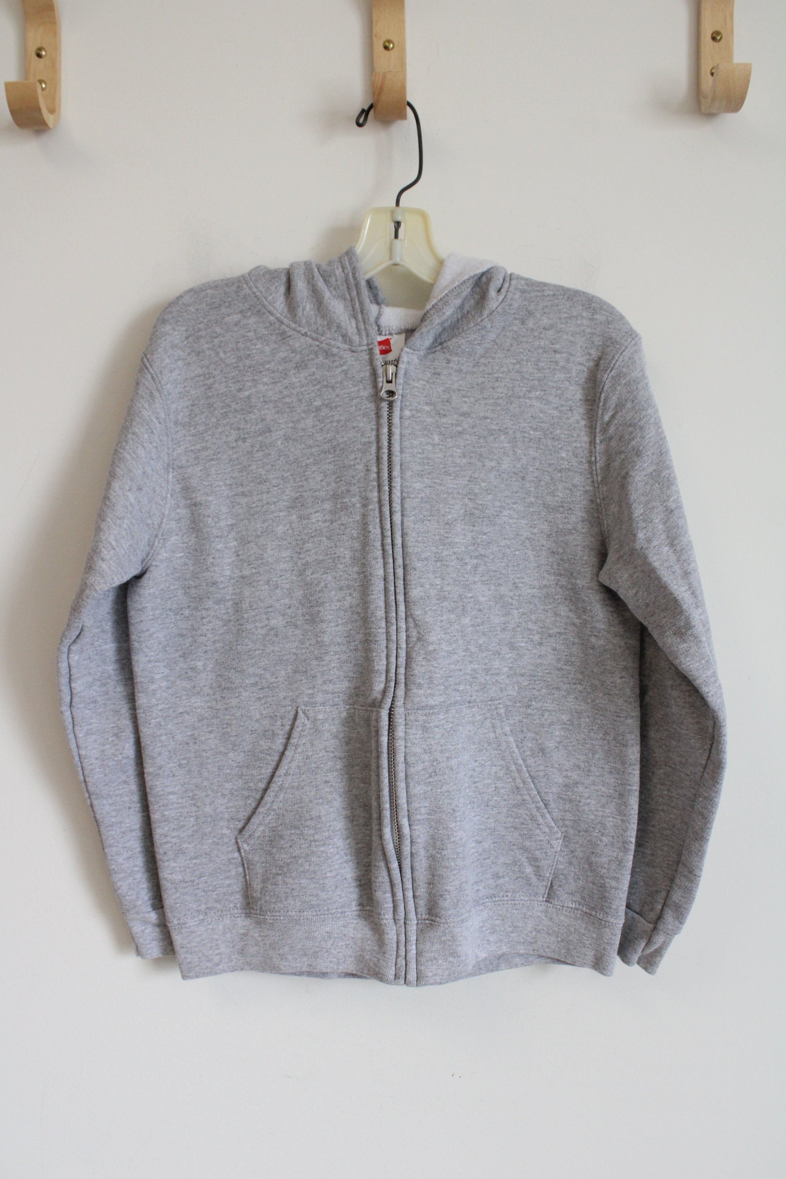 Hanes Light Gray Zip-Up Hoodie | Youth M (10/12)