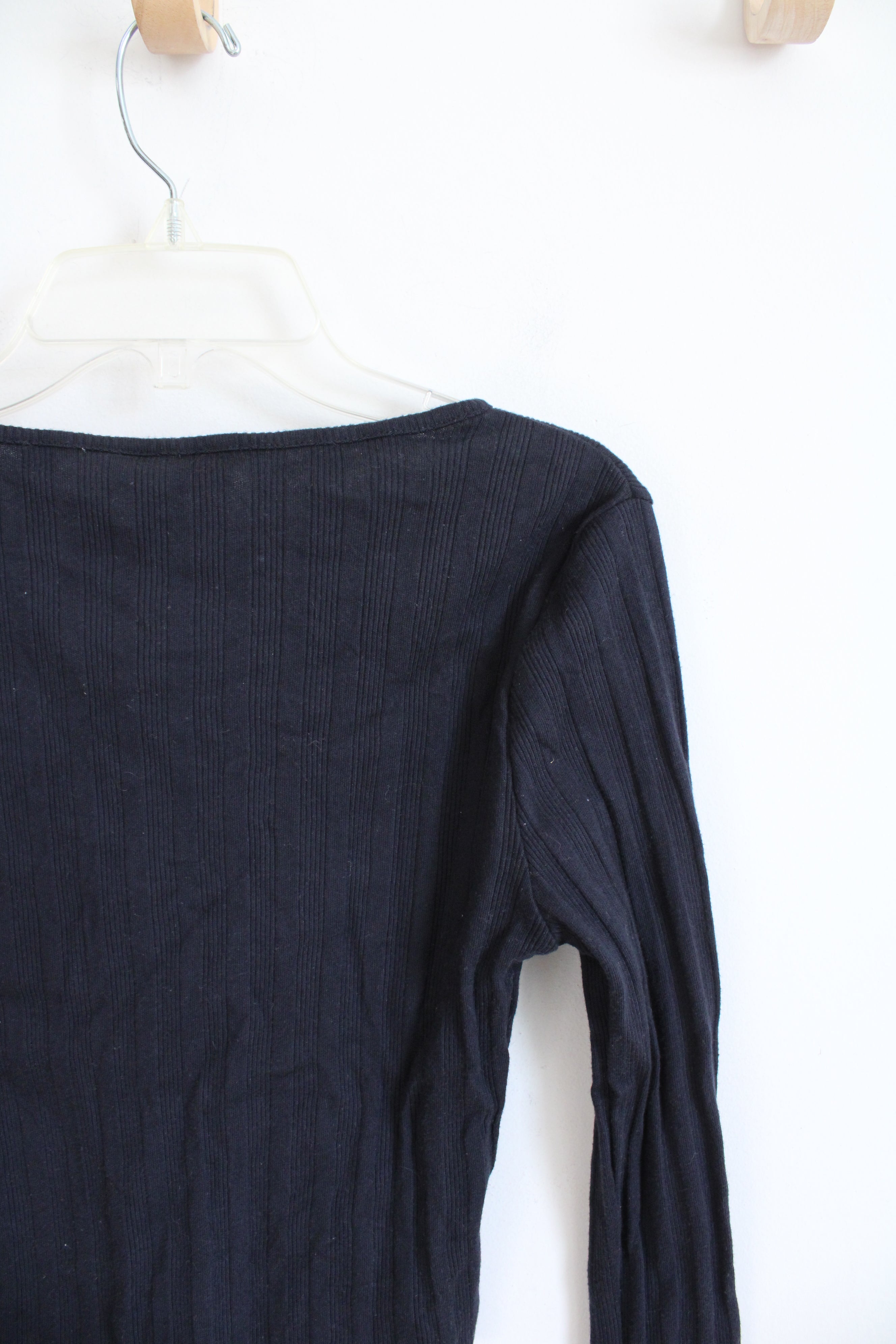 NEW Top Shop Black Ribbed Cropped Long Sleeved Top | 6