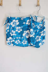 Koko Knot Blue Hawaiian Floral Halter Top & Wrap Skirt Set | M/L