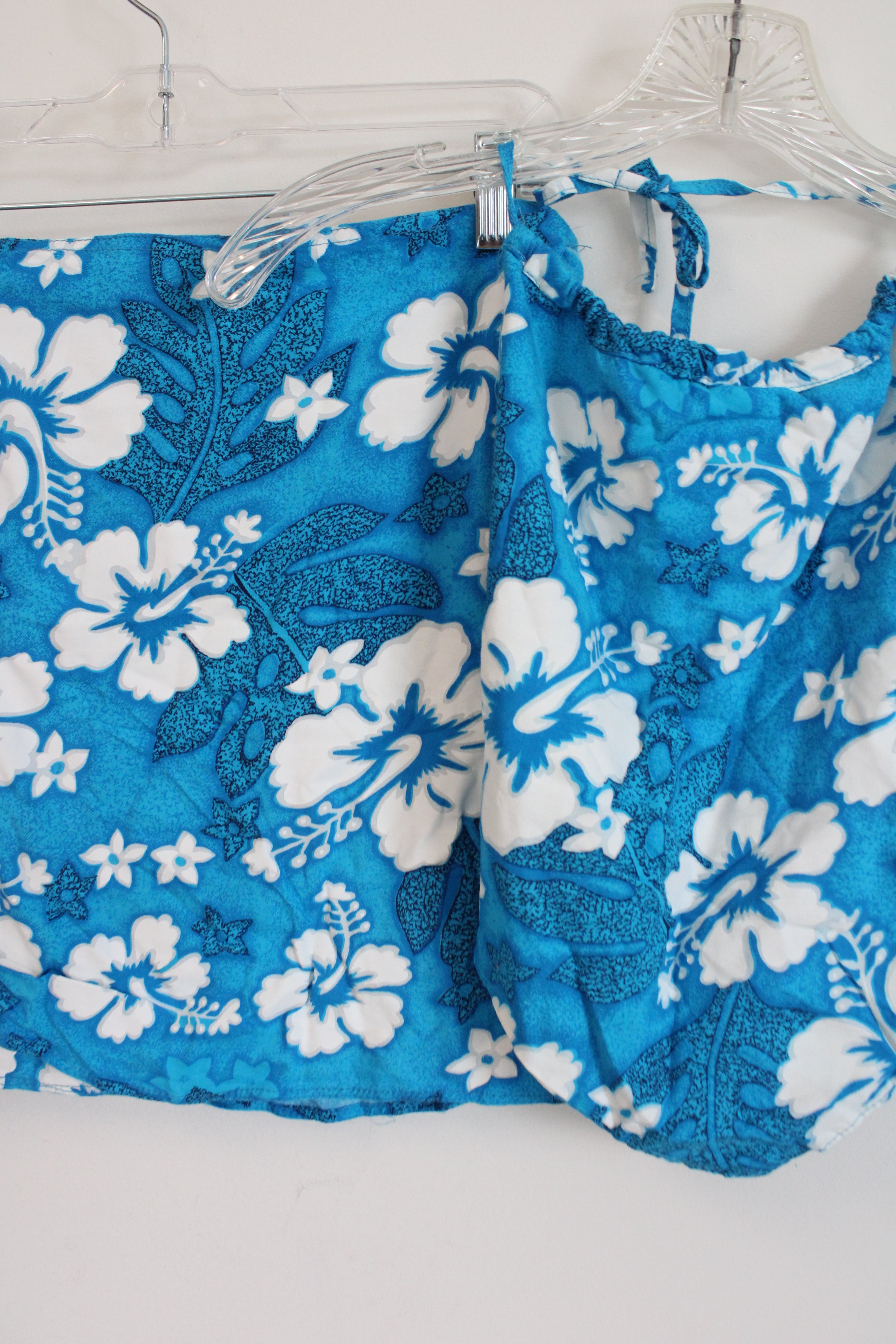 Koko Knot Blue Hawaiian Floral Halter Top & Wrap Skirt Set | M/L