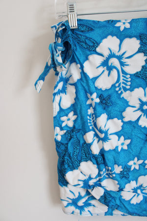 Koko Knot Blue Hawaiian Floral Halter Top & Wrap Skirt Set | M/L