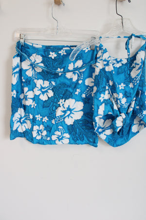 Koko Knot Blue Hawaiian Floral Halter Top & Wrap Skirt Set | M/L