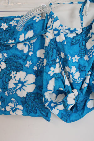 Koko Knot Blue Hawaiian Floral Halter Top & Wrap Skirt Set | M/L