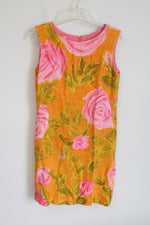 Alex Coleman California 1960's Yellow Pink Floral Vintage Shift Dress | M