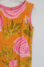 Alex Coleman California 1960's Yellow Pink Floral Vintage Shift Dress | M