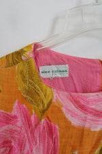 Alex Coleman California 1960's Yellow Pink Floral Vintage Shift Dress | M