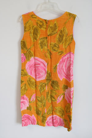 Alex Coleman California 1960's Yellow Pink Floral Vintage Shift Dress | M