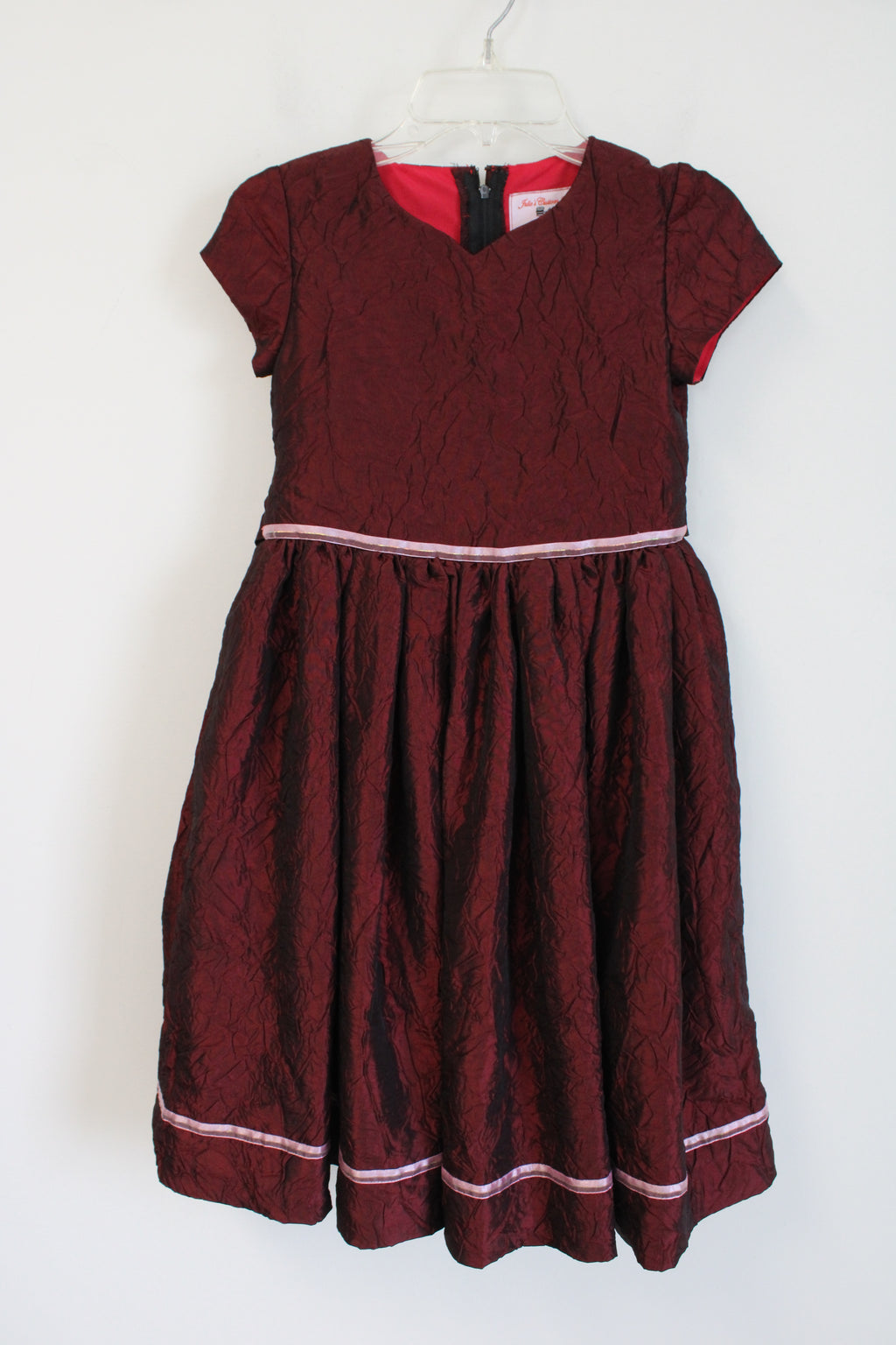 Julie's Custom Sewing Red & Pink Trimmed Crinkled Dress | Youth 6