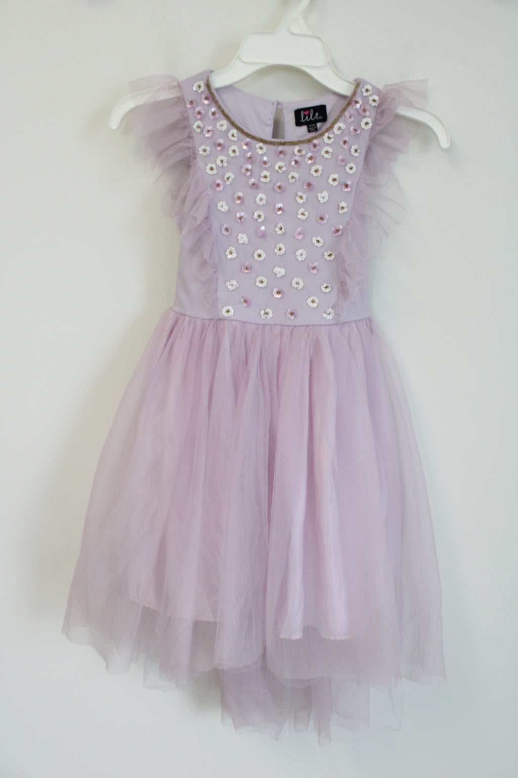 Lilt Lavender Sequin Flower Ruffled Tulle Dress | S (7/8)