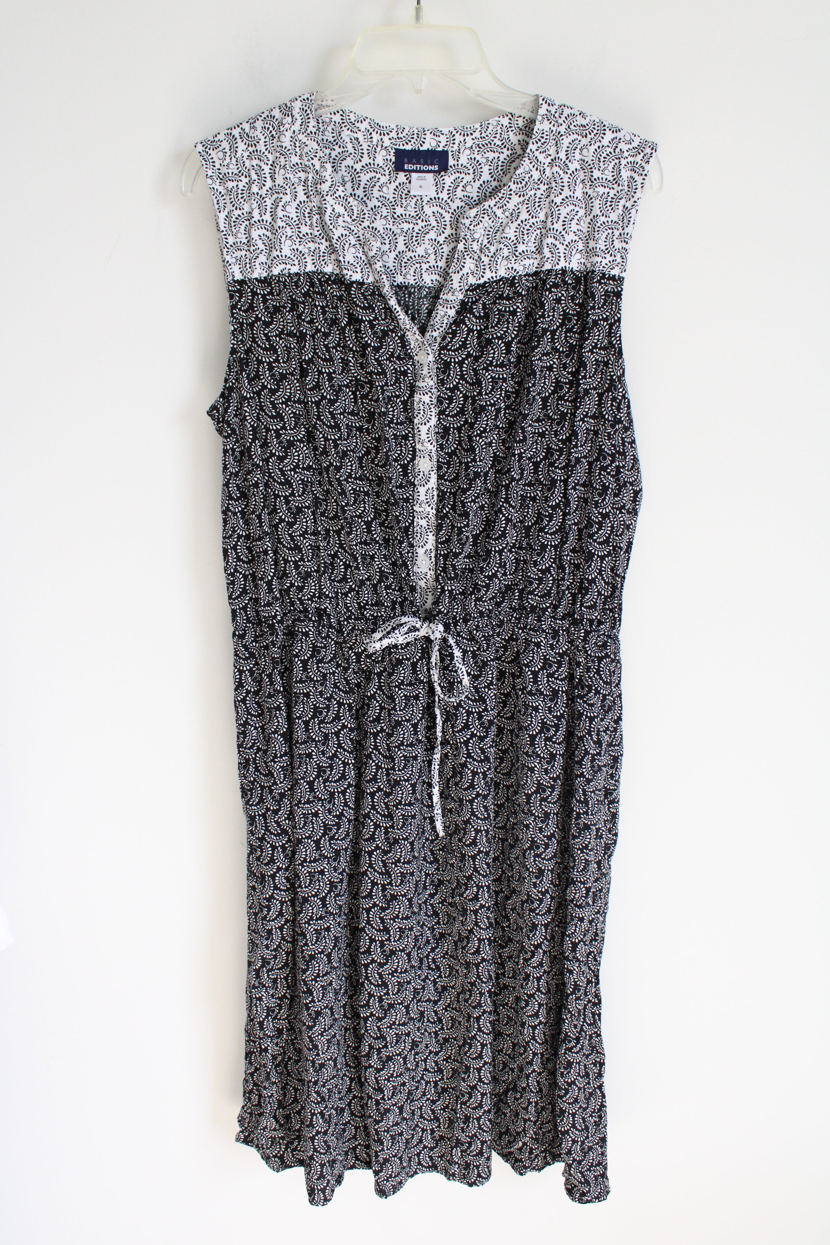 Basic Editions Black White Vine Patterned Dress XL Jubilee Thrift