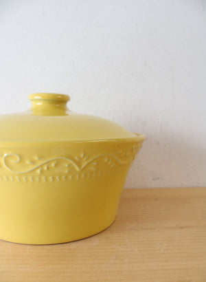 Sur La Table Etched Yellow Round Covered Dish