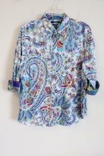 Chaps White Blue Paisley Colorful Button Down Shirt | 1X